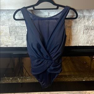 Miraclesuit Blue One Swimsuit with sheer on neckline and sides size  14